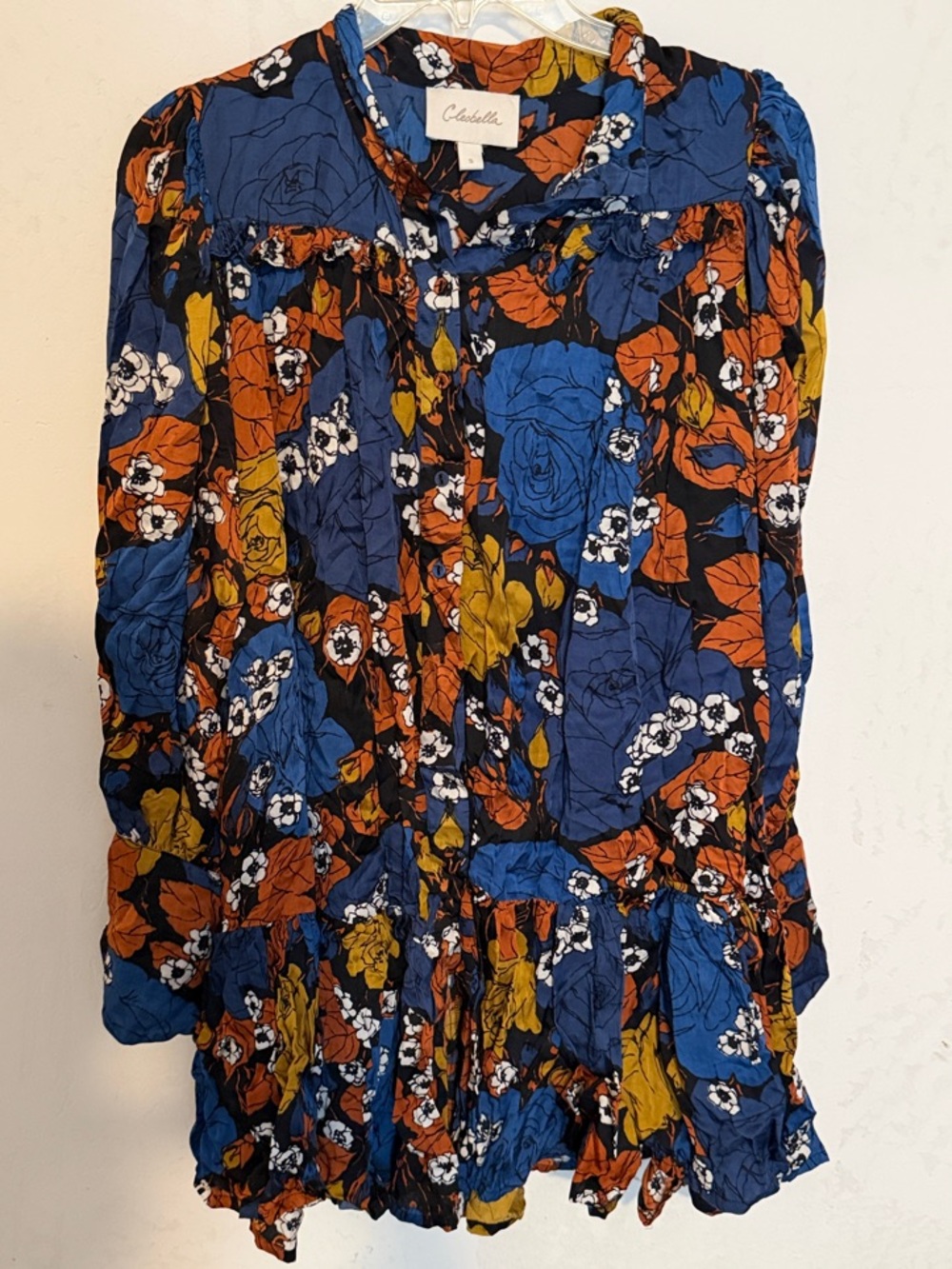 Cleobella Floral Boho Blouse Small Silky Soft Ruffle Hem Long Sleeve🌺